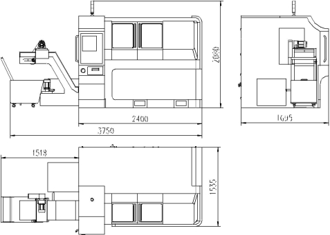 雙麵(miàn)數控車床(chuáng) Kel-YM-32 機床外(wài)形尺寸圖 雙(shuāng)麵數控車床 Kel-YM-32 機床外形尺寸圖(tú)